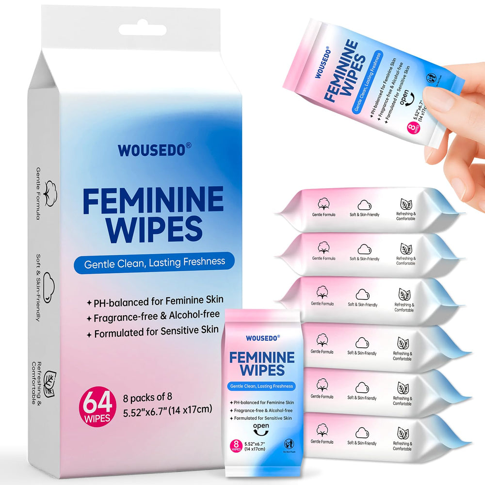 WOUSEDO feminine wipes mini-pack ready for purse or pocket use for discreet freshness.