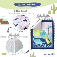 Wowelife blue dinosaur pattern bedding enhances nursery decor with cheerful accents