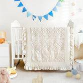 Wowelife 3-piece beige crib bedding set on a crib for a cozy nursery.