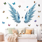 WOYINIS blue angel wings wall sticker for living rooms, durable vinyl décor.