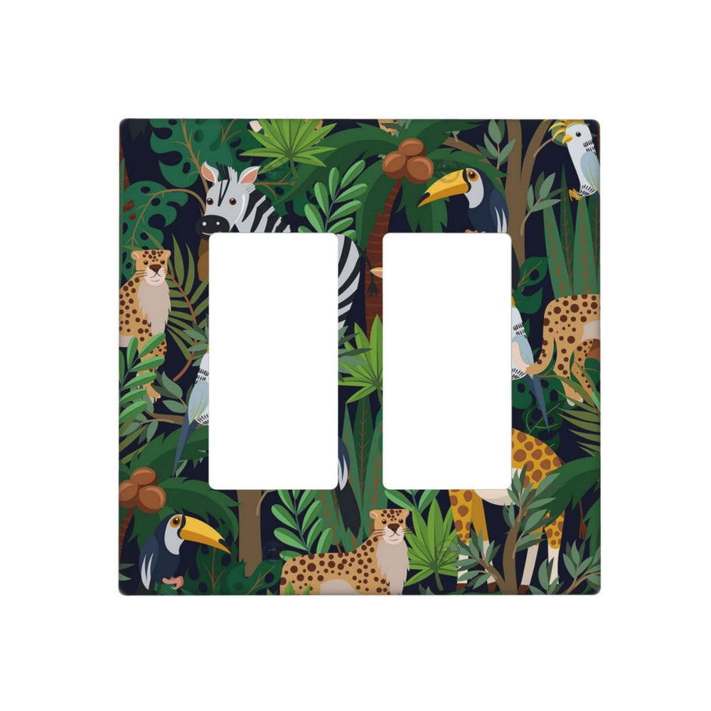 Wpshijia zebra-leopard-giraffe-bird-leaf 2-gang wall plate for playful, durable kid room decor.