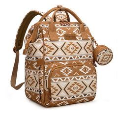 Wrangler Aztec Backpack with changing pad enables on-the-go diaper changes.