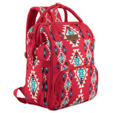 Wrangler Aztec Backpack front view showcasing organized compartments for parents on the go