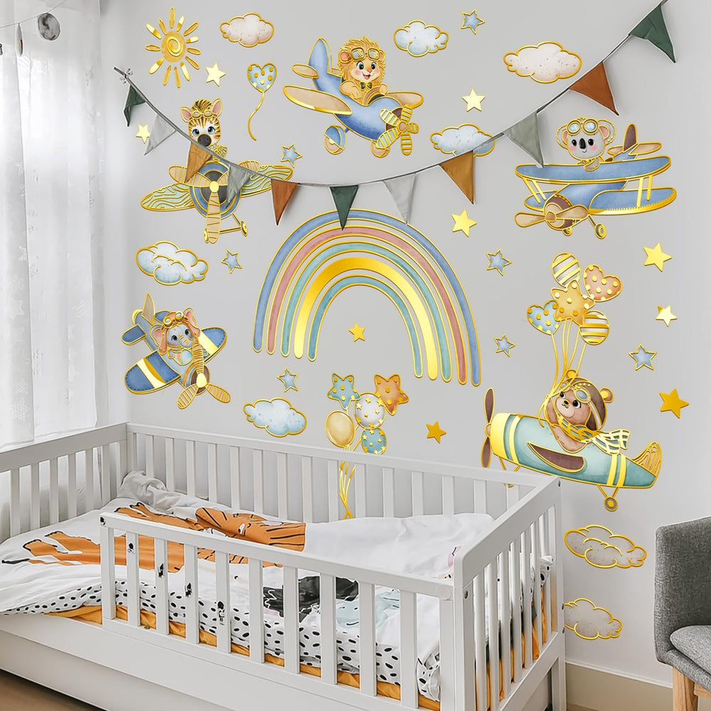 Wrdpyrmnis rainbow airplane wall stickers brighten kids' rooms with durable, removable decor.