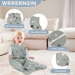 Wrrernsin sleep sack with two-way zipper enables quick diaper changes