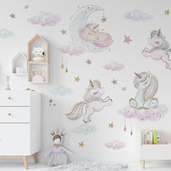 WS Wallpaper Lipastick unicorn wall decals with glitter moon for dreamy girls' rooms.