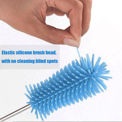 WSOQYEO baby bottle brush semi-automatic blue provides a gentle silicone touch for safe baby bottle cleaning.