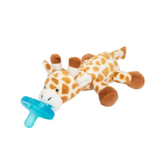 Baby grasping the one-piece Wubbanub Giraffe for easy handling
