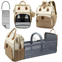 Wurzfolk diaper bag backpack in khaki brown showing spacious main compartment and tote-ready design