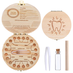 WY LIGHTING LEVEL baby tooth box front view highlighting durable natural wood keepsake storage.