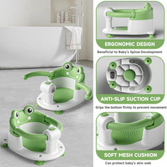 WyfKyd bath seat features soft cushion for comfortable support.