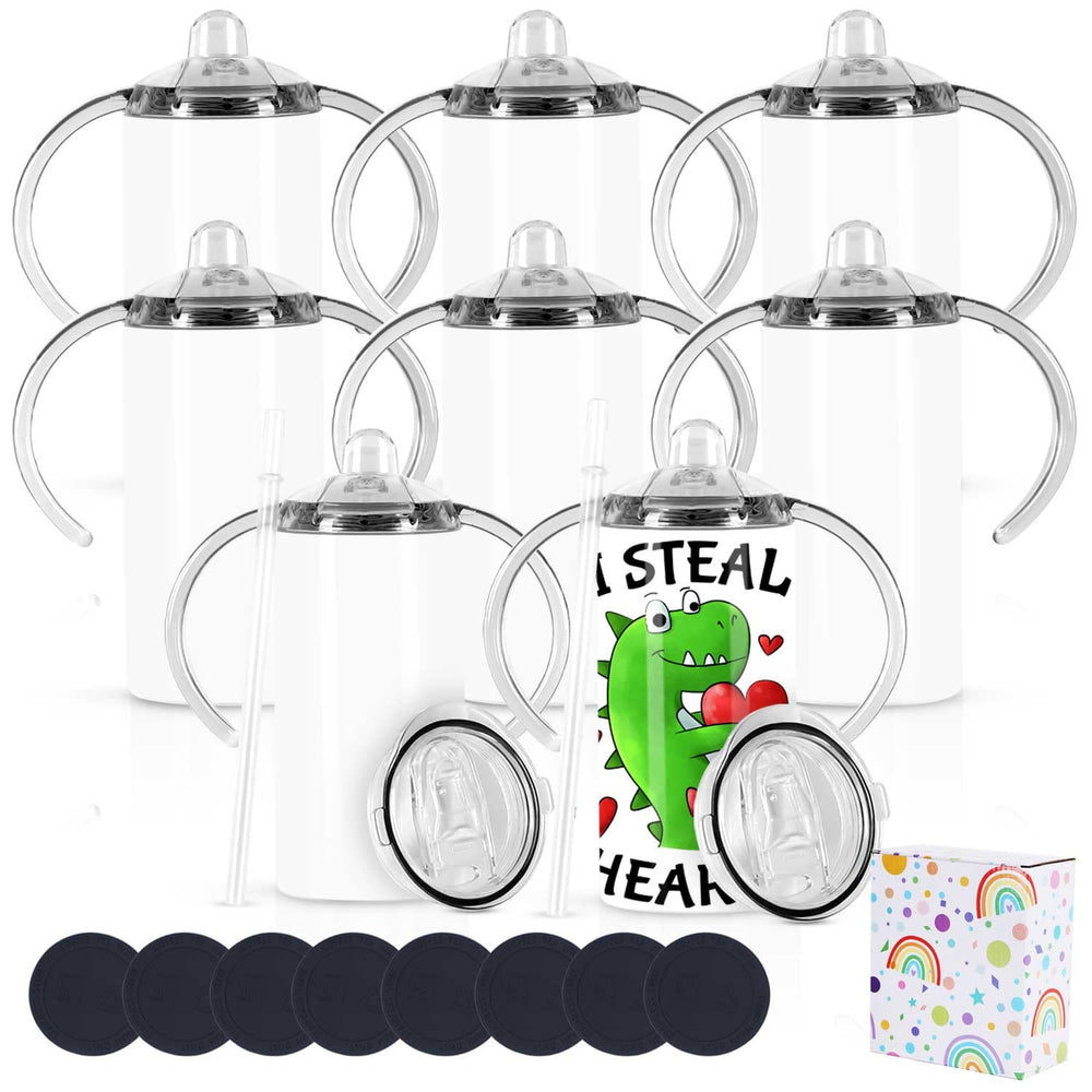 Wzaytia 12oz sublimation sippy cups pack with handle lids for kids