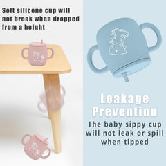 XccMe Dino Cup sealing lid prevents leaks for car trips and outings.