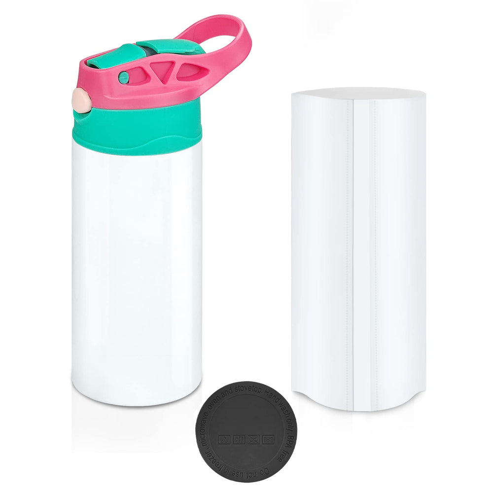 XccMe Kids Sublimation Tumbler RoseGreen side view shows a sturdy kid-friendly bottle for daily use.