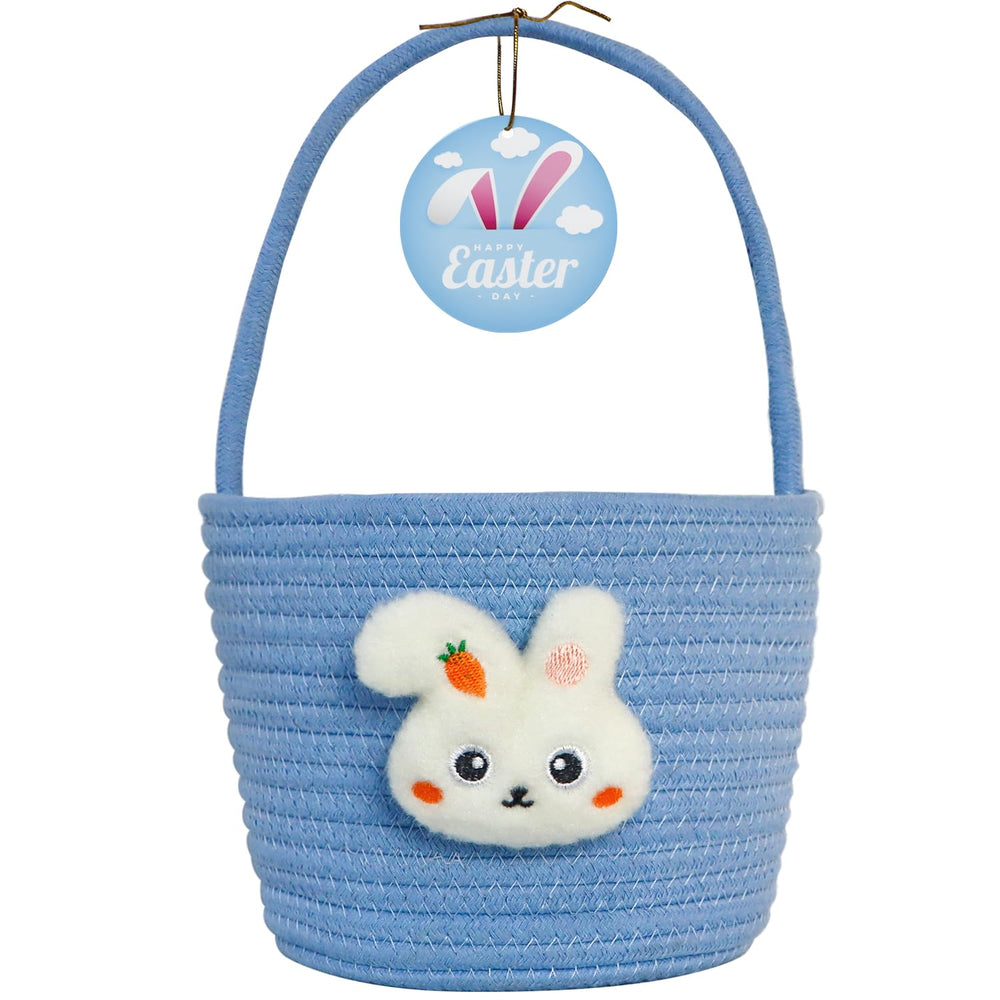 XENTUMI Easter basket with handle shows cheerful plush characters for easy carrying.