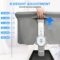 Xeoca 3-in-1 cradle mode demonstrated with bedside attachment and standalone rocking base.