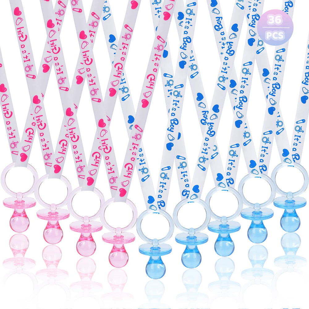 XINHUIDALSQ baby shower pacifier necklace blue pink close-up for party decor and favors