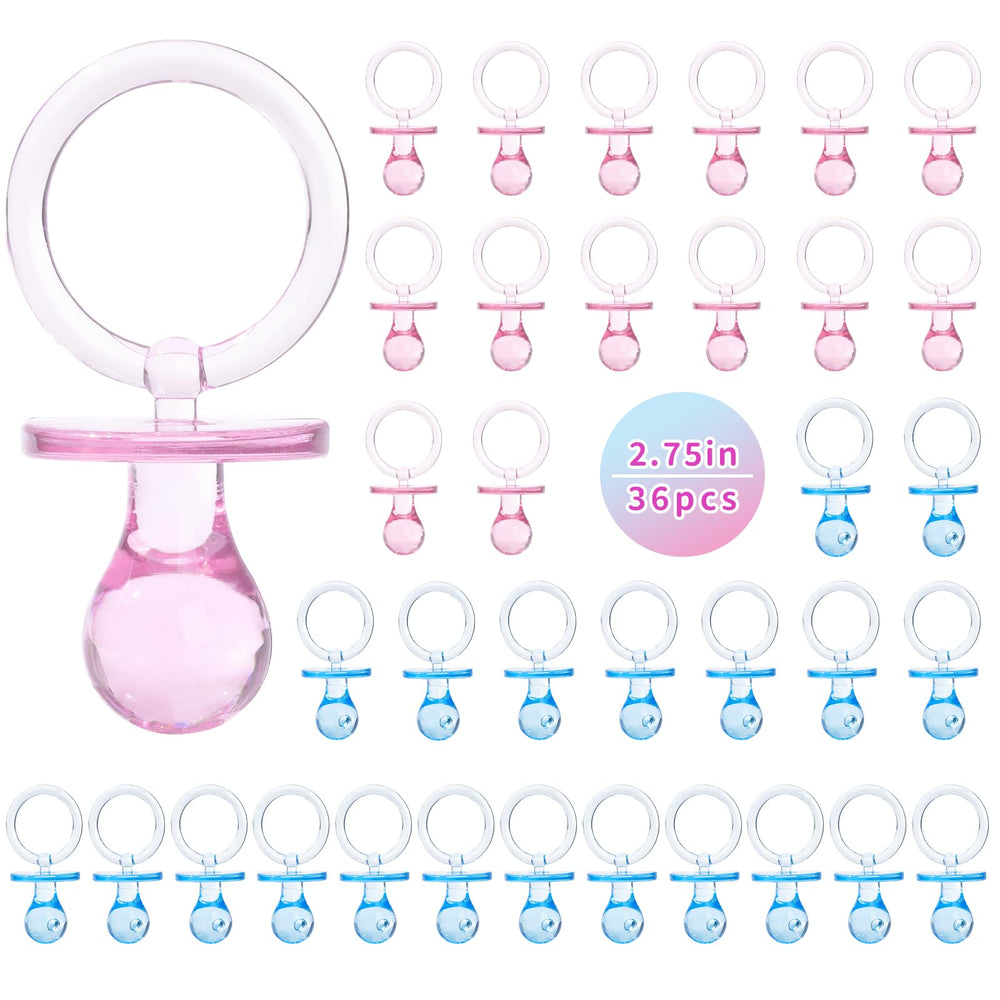 XINHUIDALSQ acrylic pacifiers for baby shower decor in blue and pink, 36 pieces