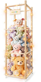 XiYeM stuffed animal storage tower assembled for easy access and tidy playroom organization.