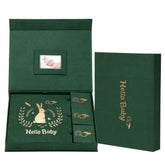 XKDOUS velvet baby book front cover with green velvet and gold foil for elegant keepsakes