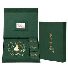 XKDOUS velvet baby book front cover with green velvet and gold foil for elegant keepsakes