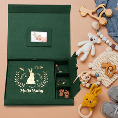 XKDOUS velvet baby book interior pages for milestone entries and built-in photo pockets