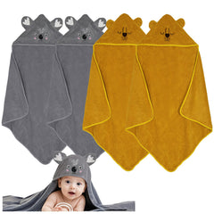 Xpertwarm hooded towel set shown front view, four towels, soft and absorbent.