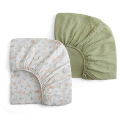 Xuan Dian Muslin crib sheets rabbit-green folded, ultra-soft and breathable for year-round comfort.