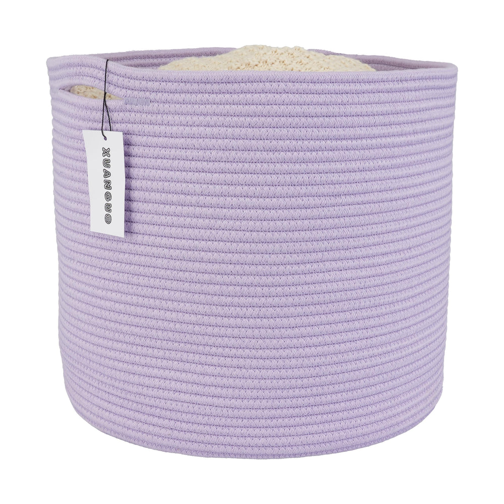 XUANGUO round purple cotton rope basket for nursery toy and blanket storage