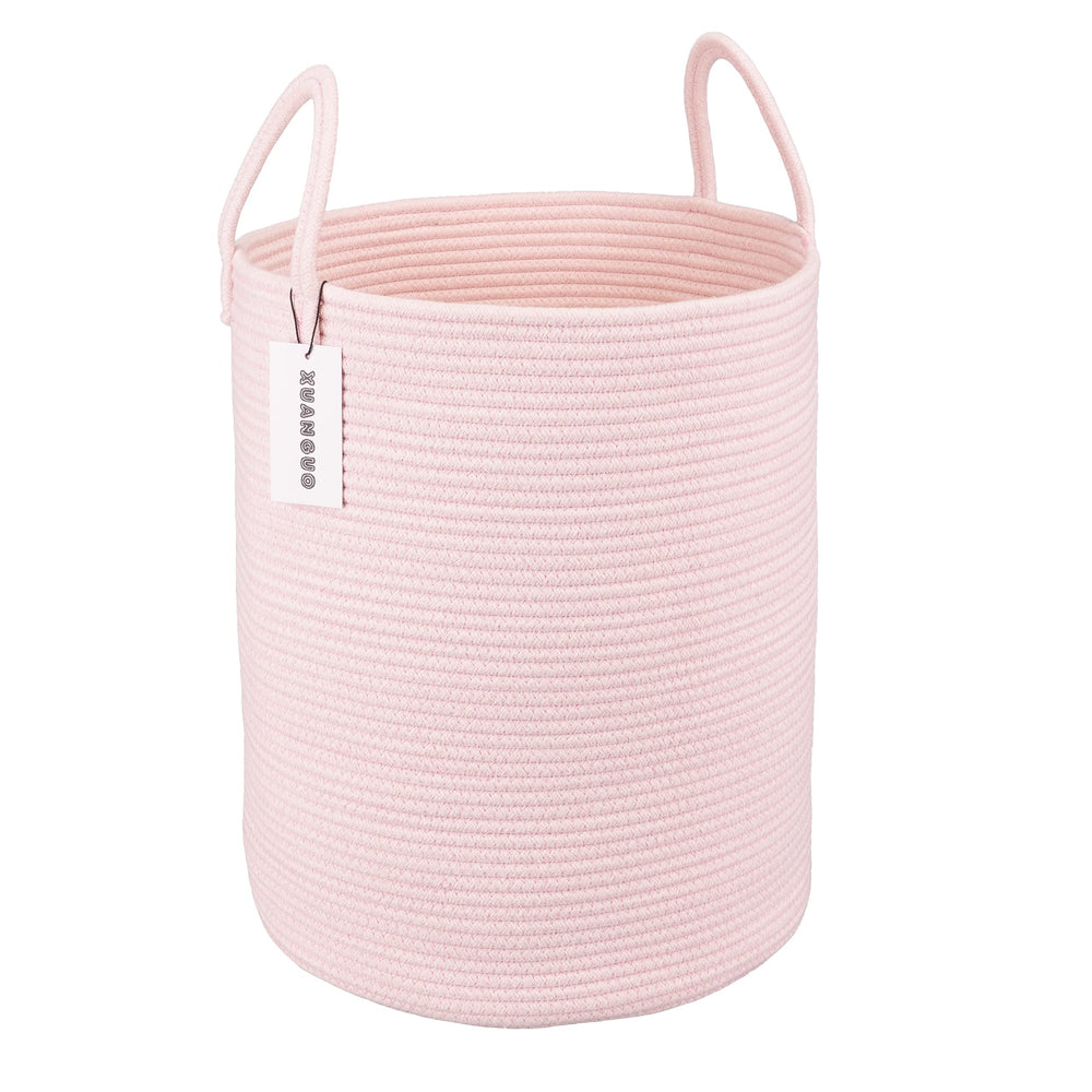 XUANGUO cotton rope laundry basket with handles, 15D x 18H, ideal for clothes storage.