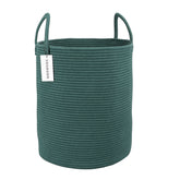 XUANGUO cotton rope laundry basket in dark green, full view, ideal for clutter-free laundry storage.