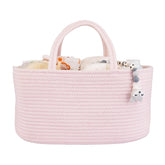 Xuanguo large diaper caddy in pink, front view showing organized storage within reach.