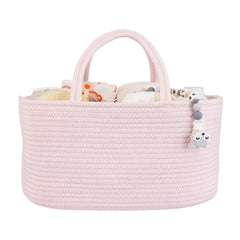 Xuanguo large diaper caddy in pink, front view showing organized storage within reach.
