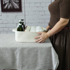 XUANGUO rectangle nursery basket in white on a shelf