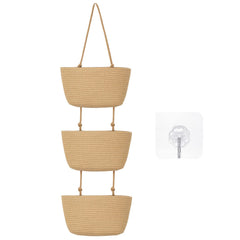 Xuhal over-the-door hanging basket 3-tier closeup highlighting woven cotton craftsmanship for storage