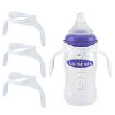 XUNICUTE Lansinoh bottle handles attached to a bottle, secure, comfortable grip.