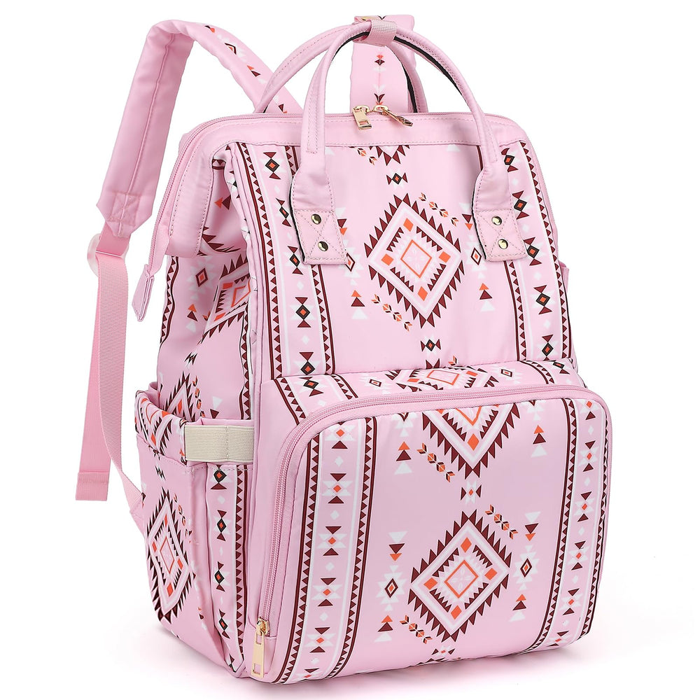 Xunteny Boho diaper bag backpack in pink, stylish and practical for daily mom life.