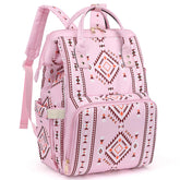 Xunteny Boho diaper bag backpack in pink, stylish and practical for daily mom life.