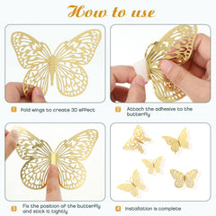 XUNXMAS 3D gold butterfly wall decor size set demonstrates three size options