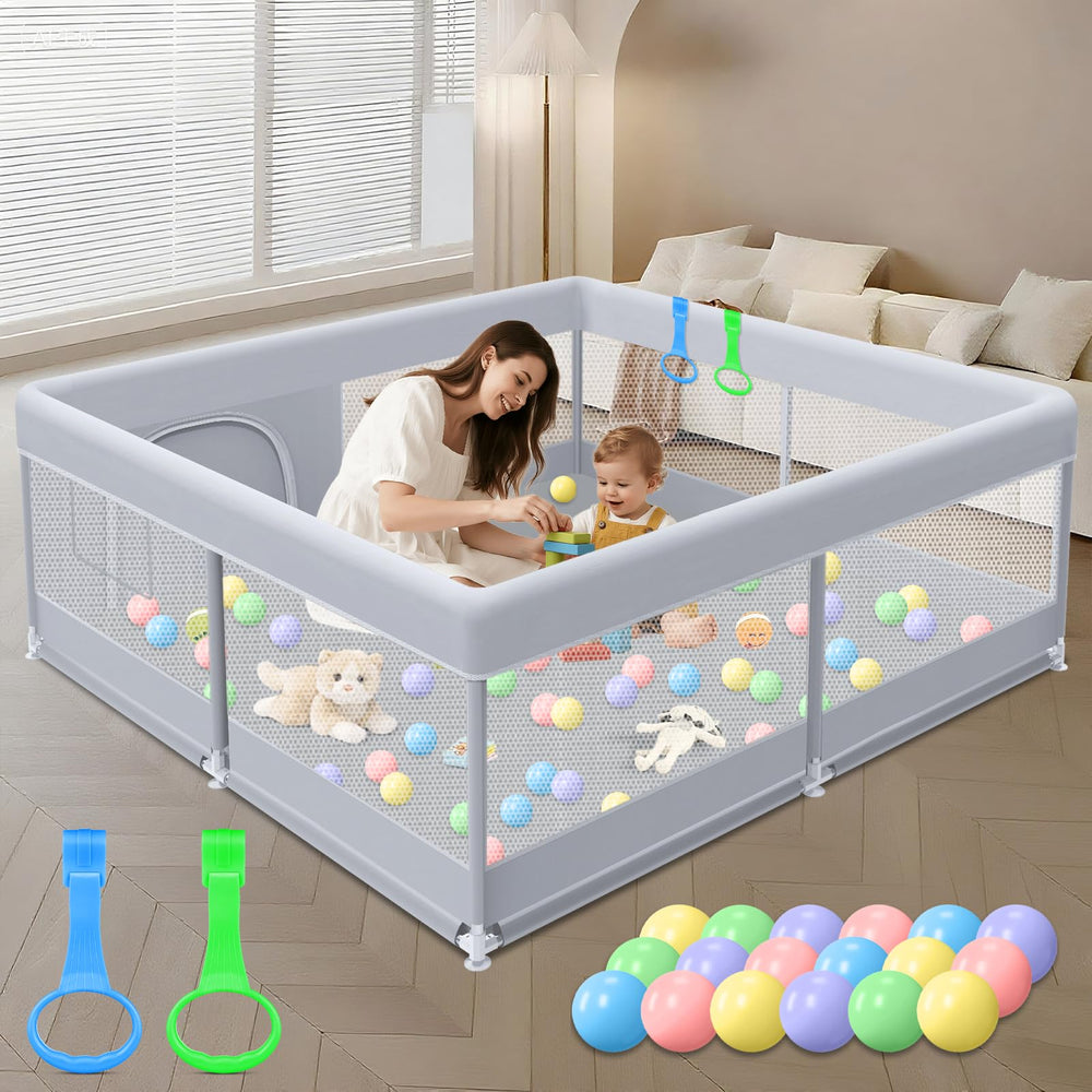 XVISHX baby playpen overview showing ample 50x50 inch space for family play