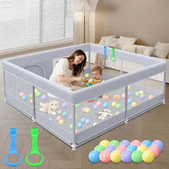 XVISHX baby playpen overview showing ample 50x50 inch space for family play