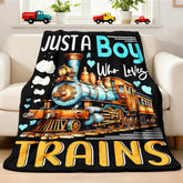 Xvx-Boom train set blanket with kids design provides cozy warmth for playtime.