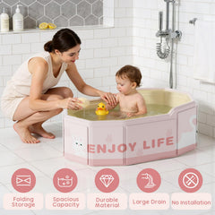 Xynzanic collapsible baby bath tub in shower setup for bath time.
