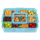 Xyptorix snack box container wide view with 12 compartments for varied snacks.