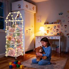 YACONA storage with house-shaped roof inspires playful, tidy toy displays.