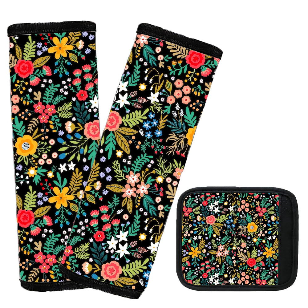 Yangbliss flower-pattern car seat strap pad offers soft comfort on car rides.