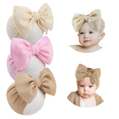 YanJie 3pcs 7in big bows headbands in khaki offer gentle stretch for newborn comfort.