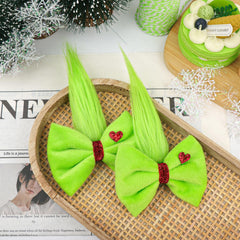 Yanjie baby girl hair clip with green fuzzy bow for party looks