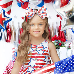YanJie headband featuring navy, red, and white pattern for 4th of July photos.