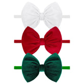yanjie hairband three green velvet bows close-up showing soft handmade detail